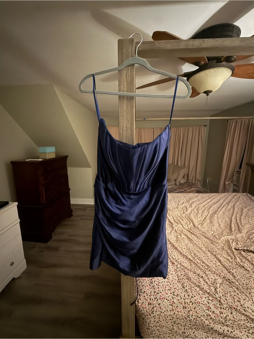 Elegant Strapless Satin Mini Dress in Navy